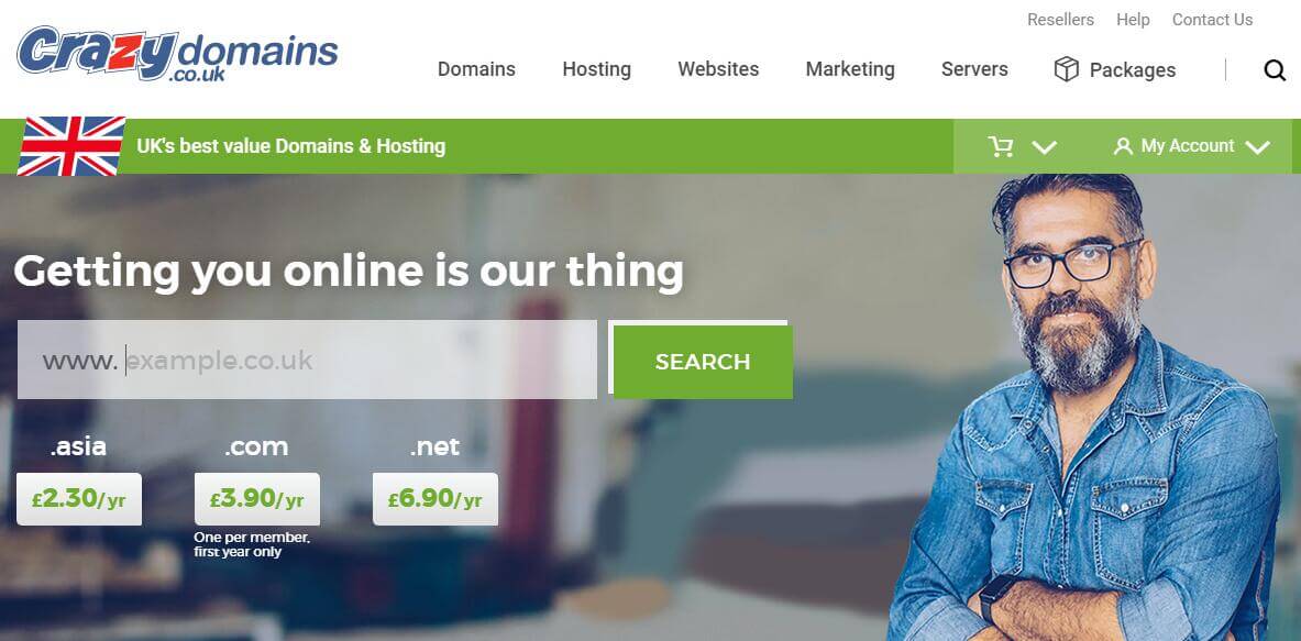 CrazyDomains - 3.9英镑/年 .com域名注册-主机迷